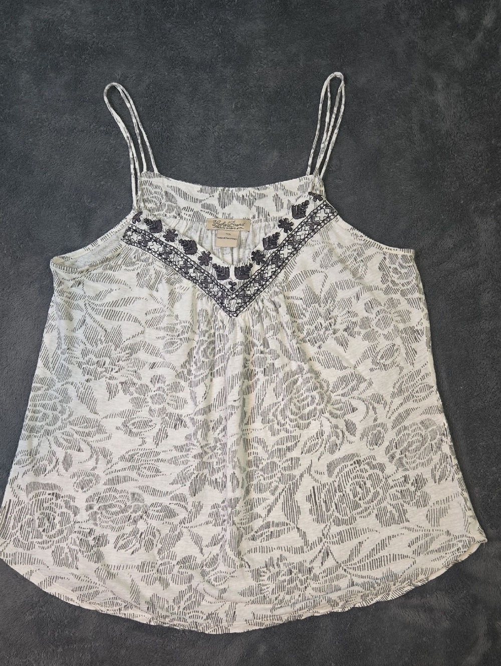 Lucky Brand White and Gray Embroidered Cami Top Sz XS